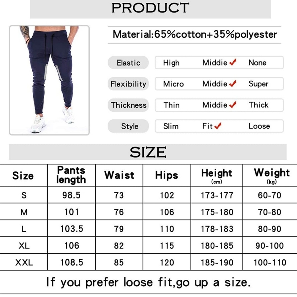 New Men's Striped Sports modern Pants, Used for Fitness, Running L